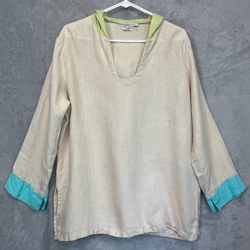 Liz & Jane Somewhat Funky Linen Tunic Top Sz L Lagenlook Coastal Art to Wear